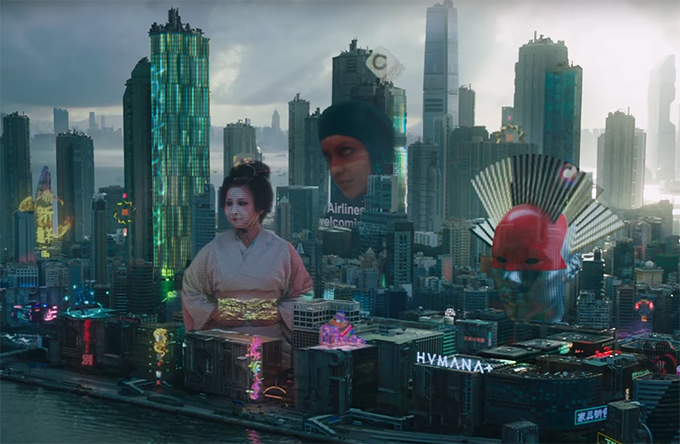The city is such a contrast between old and new. Ghost in the Shell. Image Credit: Paramount. 