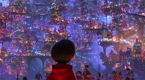 The world is so beautifully realised with a riot of colours. Coco. Image Credit: Pixar/Disney.