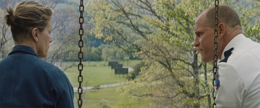 The interplay between Frances McDormand and Woody Harrelson was a masterclass in how to show power on screen. Three Billboards Outside Ebbing, Missouri. Image Credit: Fox Searchlight.