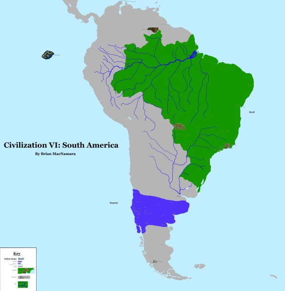 South America map featuring Brazil and Mapuche