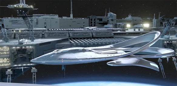The USS Orville, is fascinatingly designed, and really helps to make an impact on the shows design language. Image Credit: 20th Century Fox & Fuzzy Door Productions.