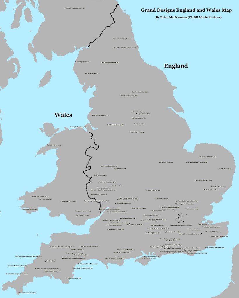 England and Wales Grand Designs Map. Image Credit: Brian MacNamara