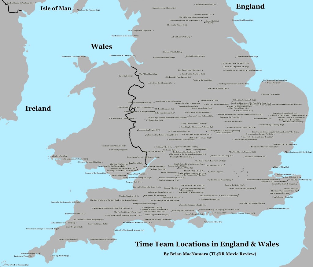 Time Team England and Wales Map. Image Credit: Brian MacNamara.
