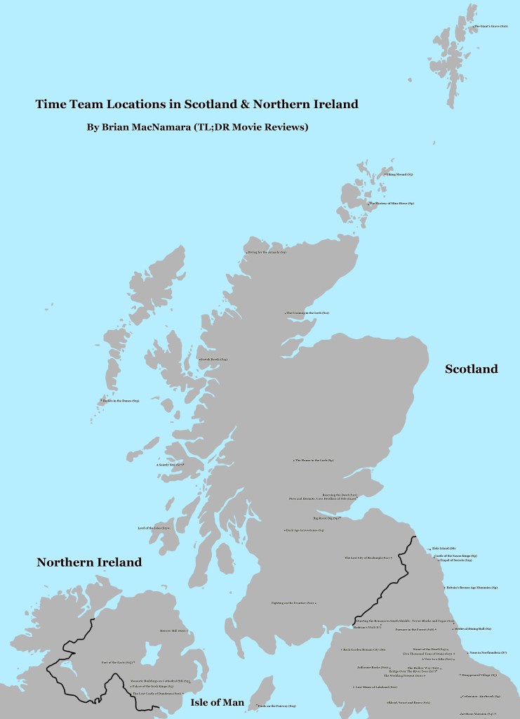 Time Team Scotland and Northern Ireland Map. Image Credit: Brian MacNamara.