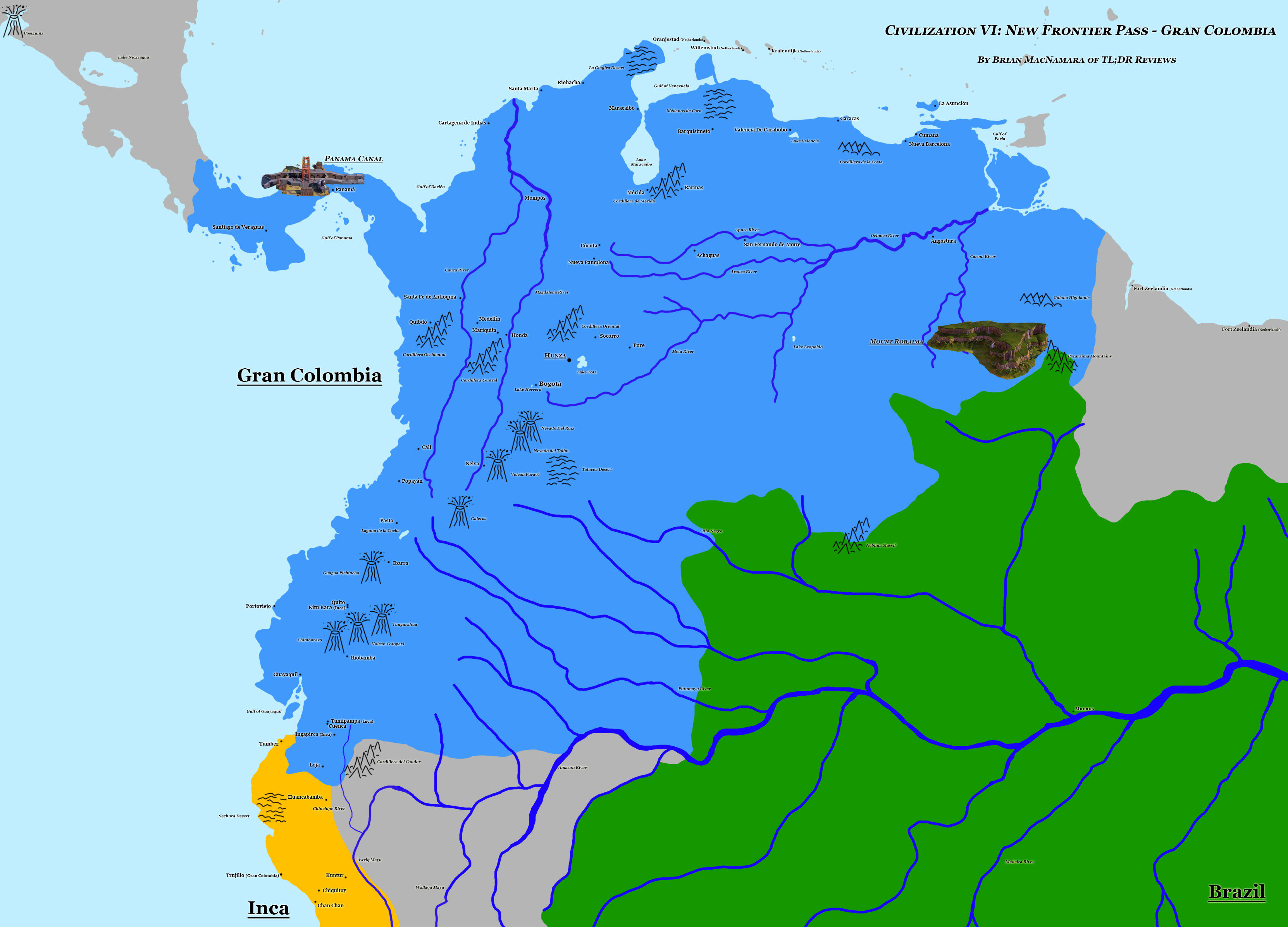 Map of Gran Colombia from Civilization VI. Image Credit: Brian MacNamara/Firaxis Games. 
