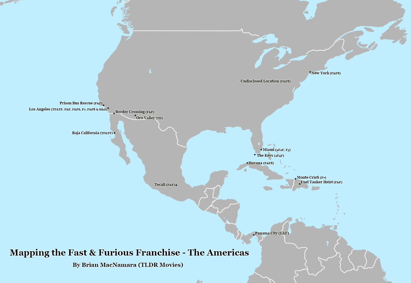 Fast and Furious Americas Map. Image Credit: Brian MacNamara.