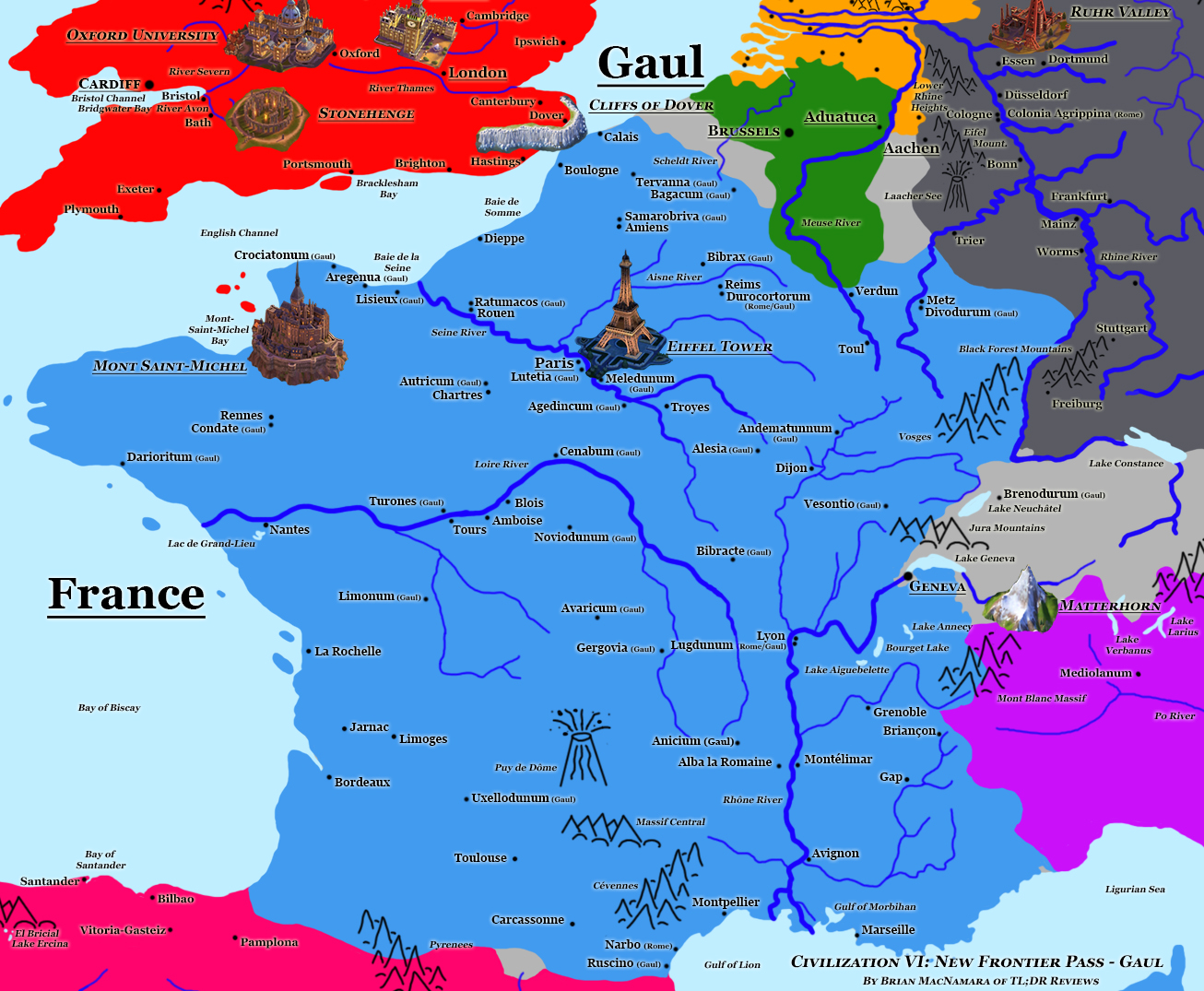 Civilization VI: New Frontiers Map - Gaul. Image Credit: Brian MacNamara.