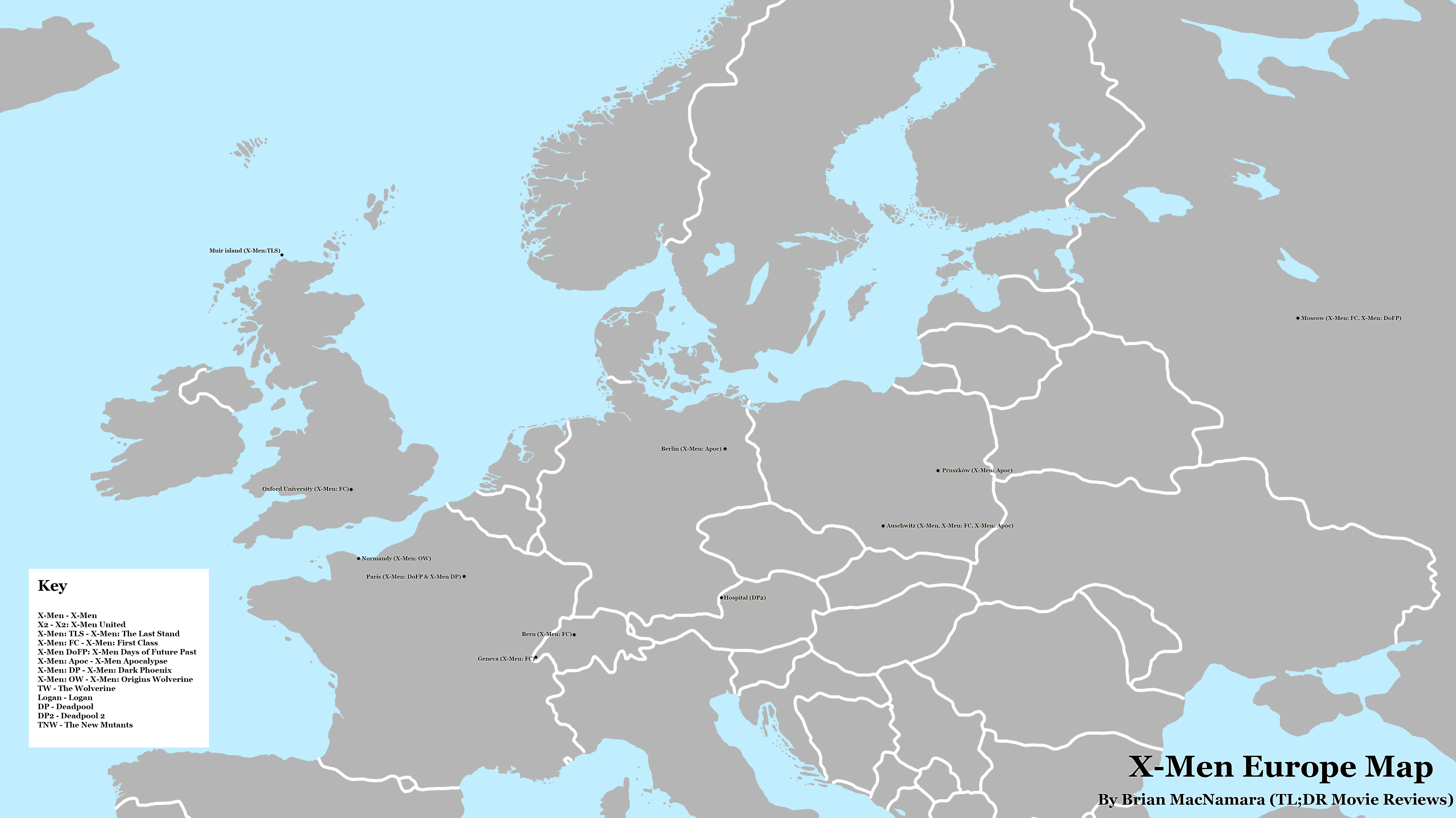 X-Men Europe Map. Image Credit: Brian MacNamara.