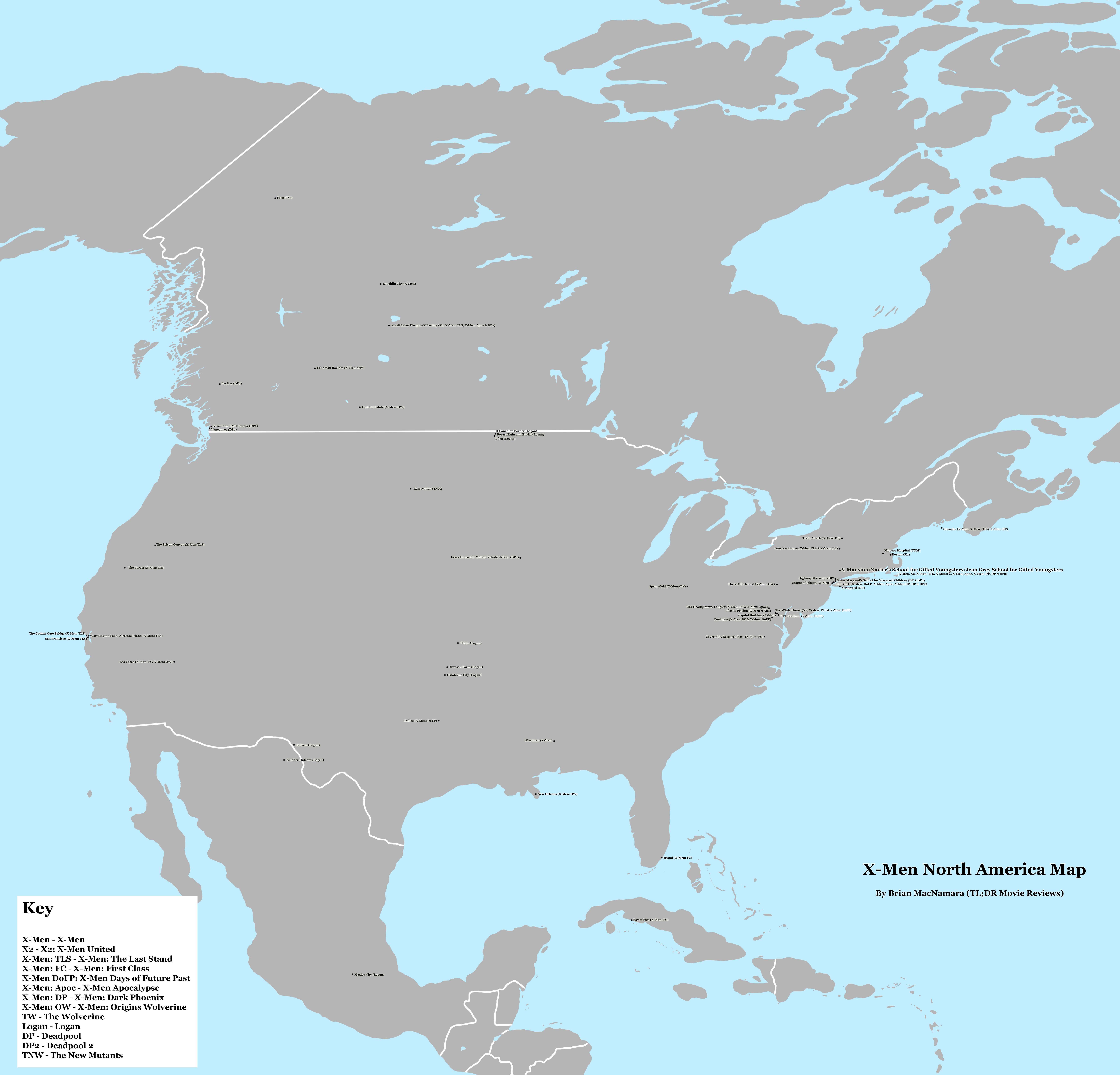 X-Men North America Map. Image Credit: Brian MacNamara.
