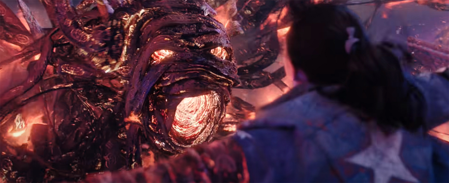 A monster screams at America Chavez.