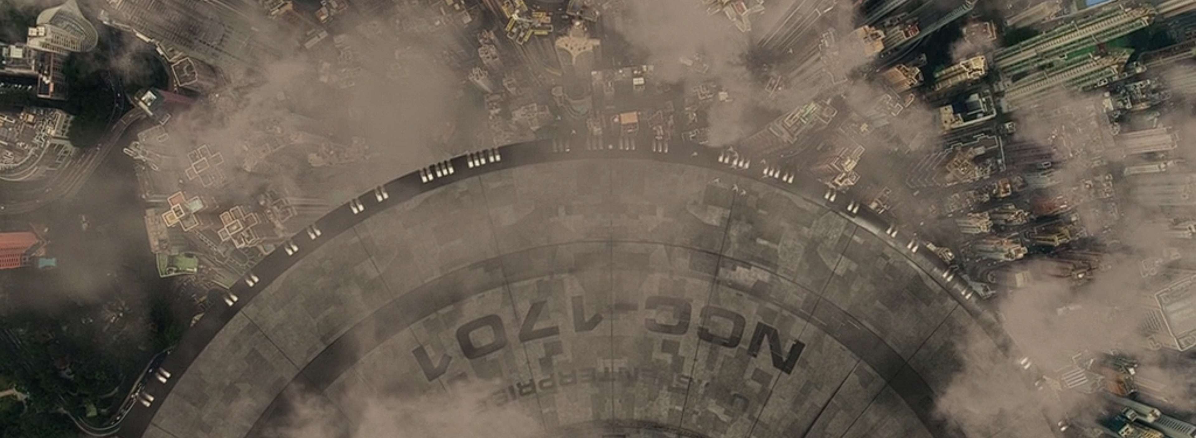 USS Enterprise breaking through the clouds of Kiley 279.