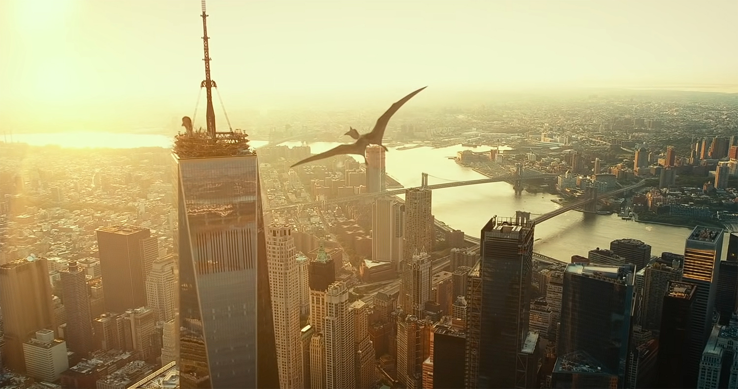 A Pterosaurs makes a nest on a skyscraper