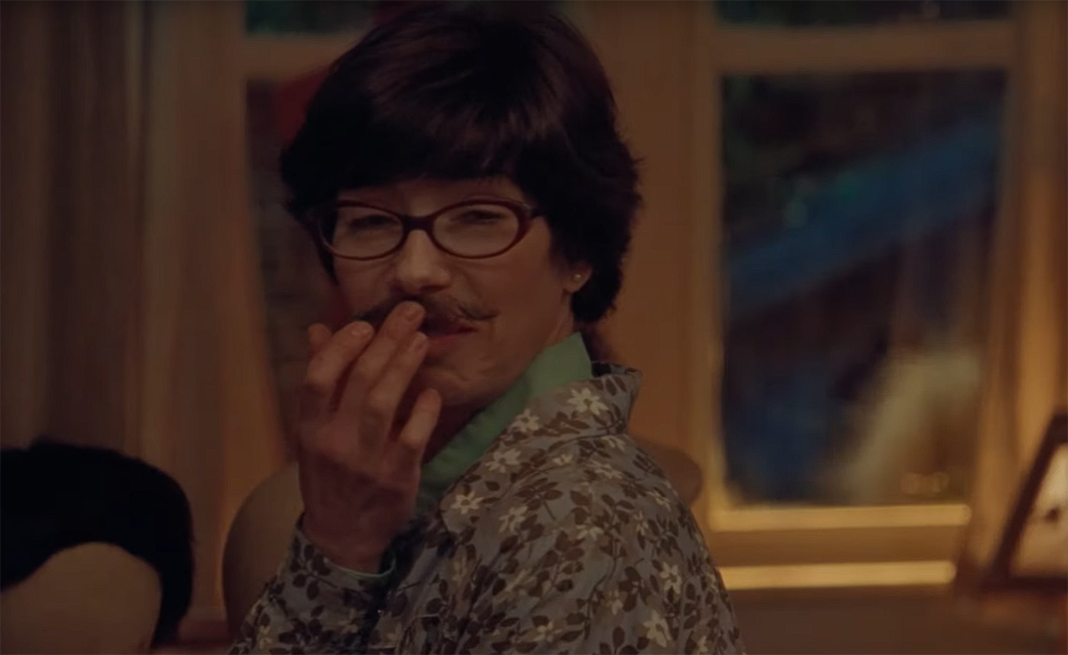 Sally Hawkins puts on a fake moustache