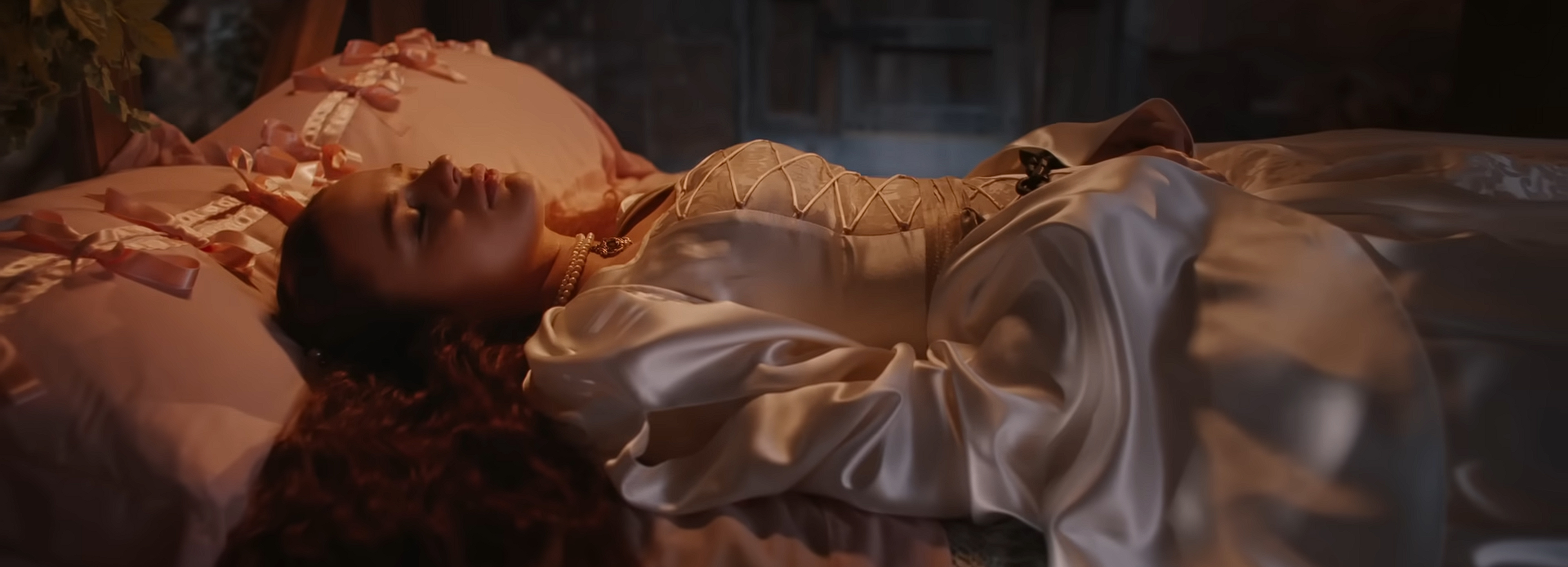 The Princess sleeps in her bed.