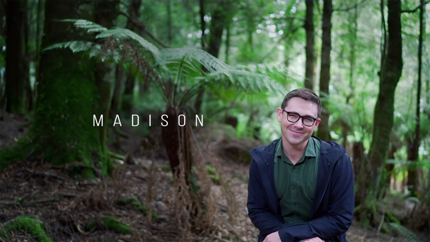 Madison by some tree ferns