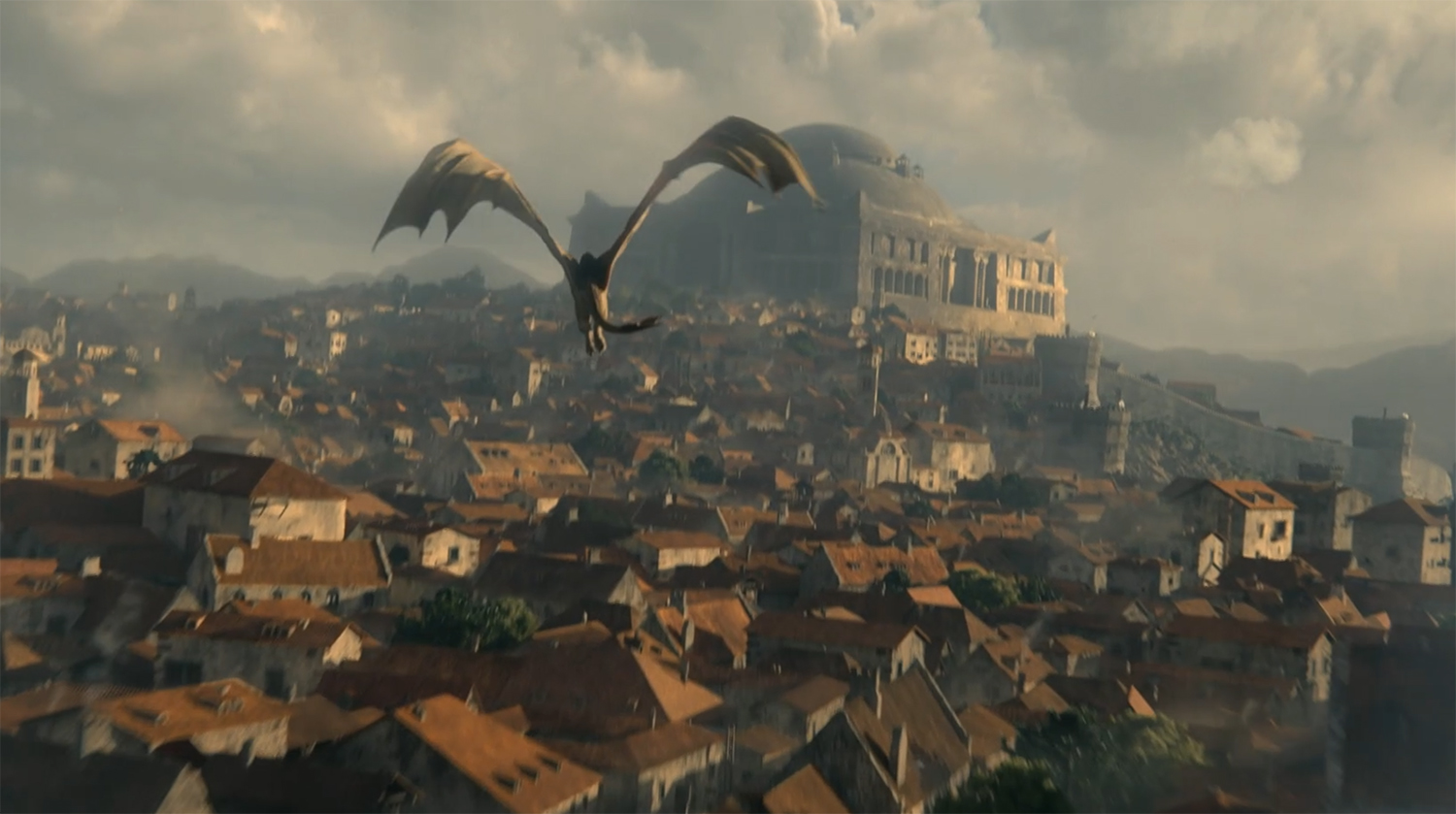 A dragon flies over King's Landing