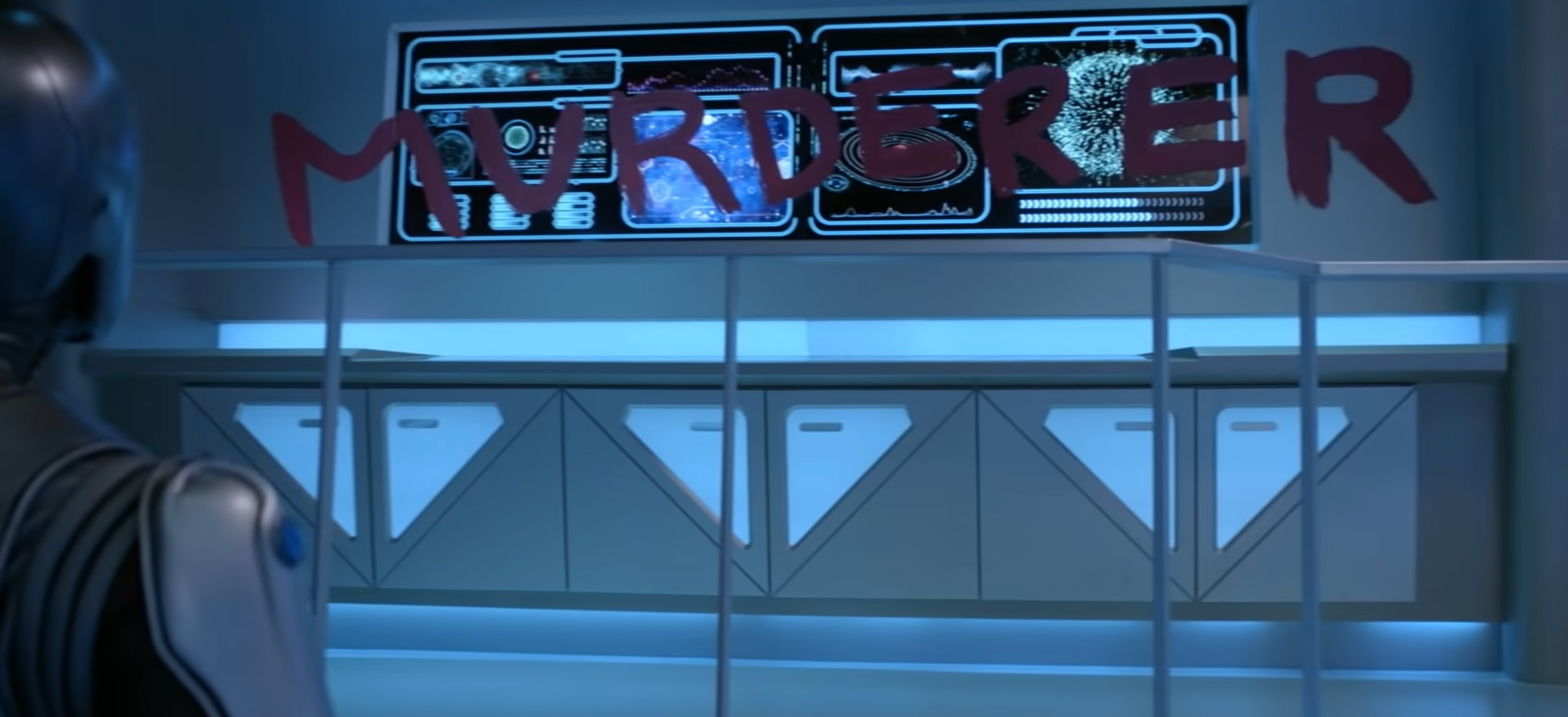 Someone calls Isaac a Murderer in red paint.