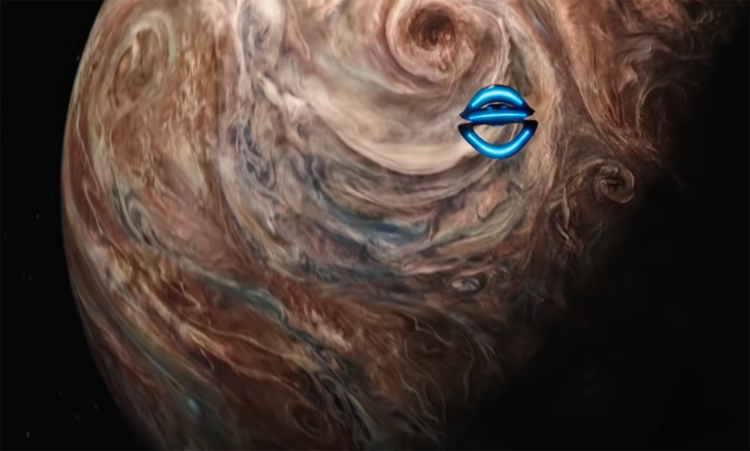 The USS Orville flies into a gas giant