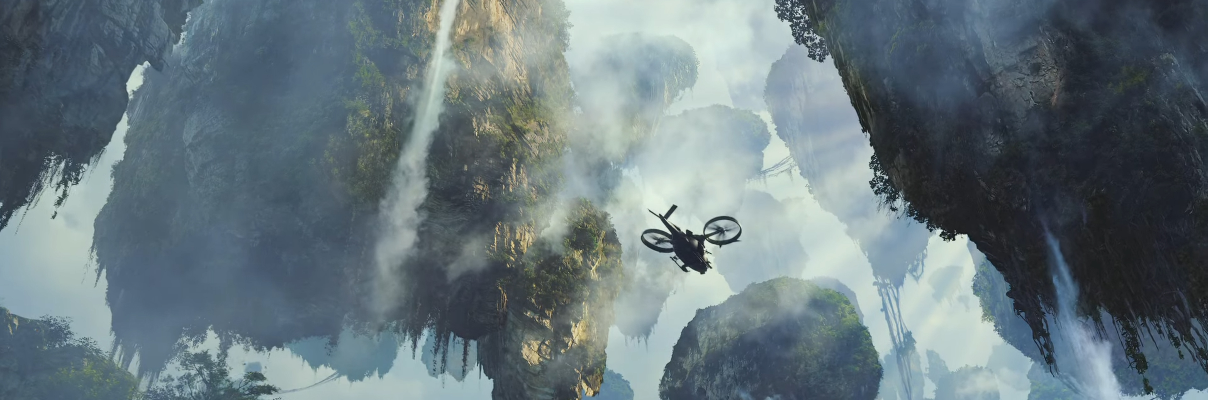 The fly through the floating mountains.