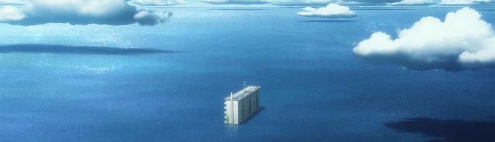 An apartment complex all alone in the ocean