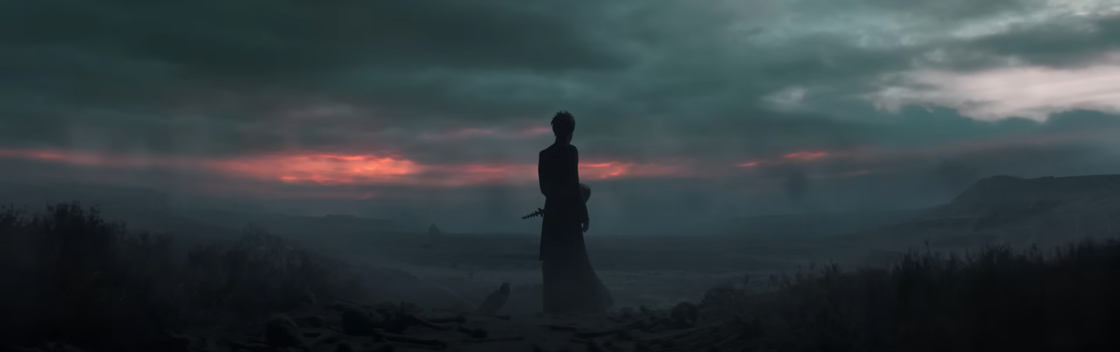 The Sandman looks into a sunrise.