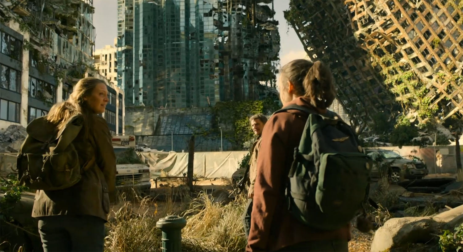 The gang walks through a ruined Boston.