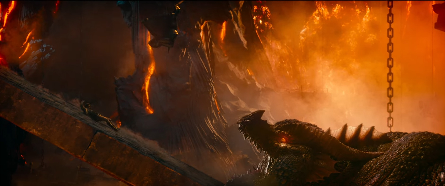 Jumping through the air to kill a dragon.