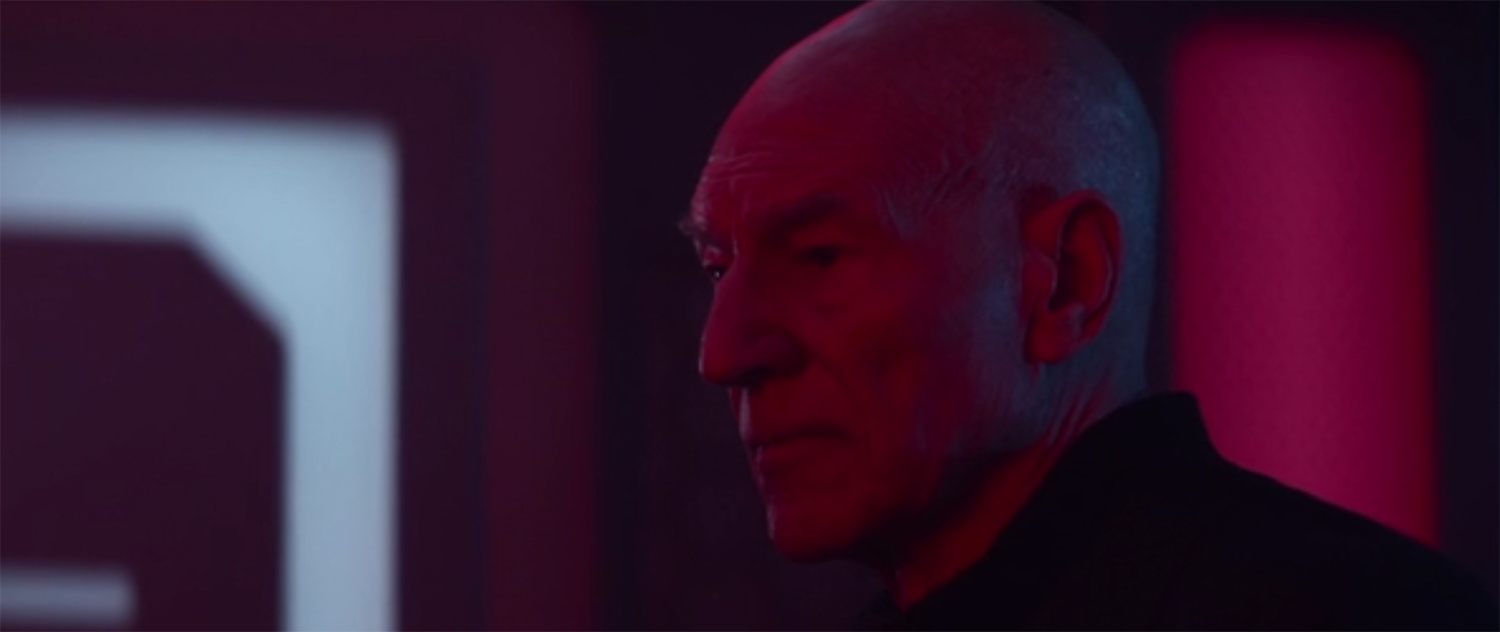 Picard bathed in red.