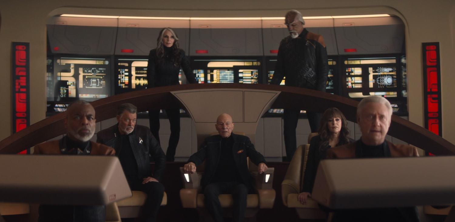 The crew back on the bridge of the Enterprise
