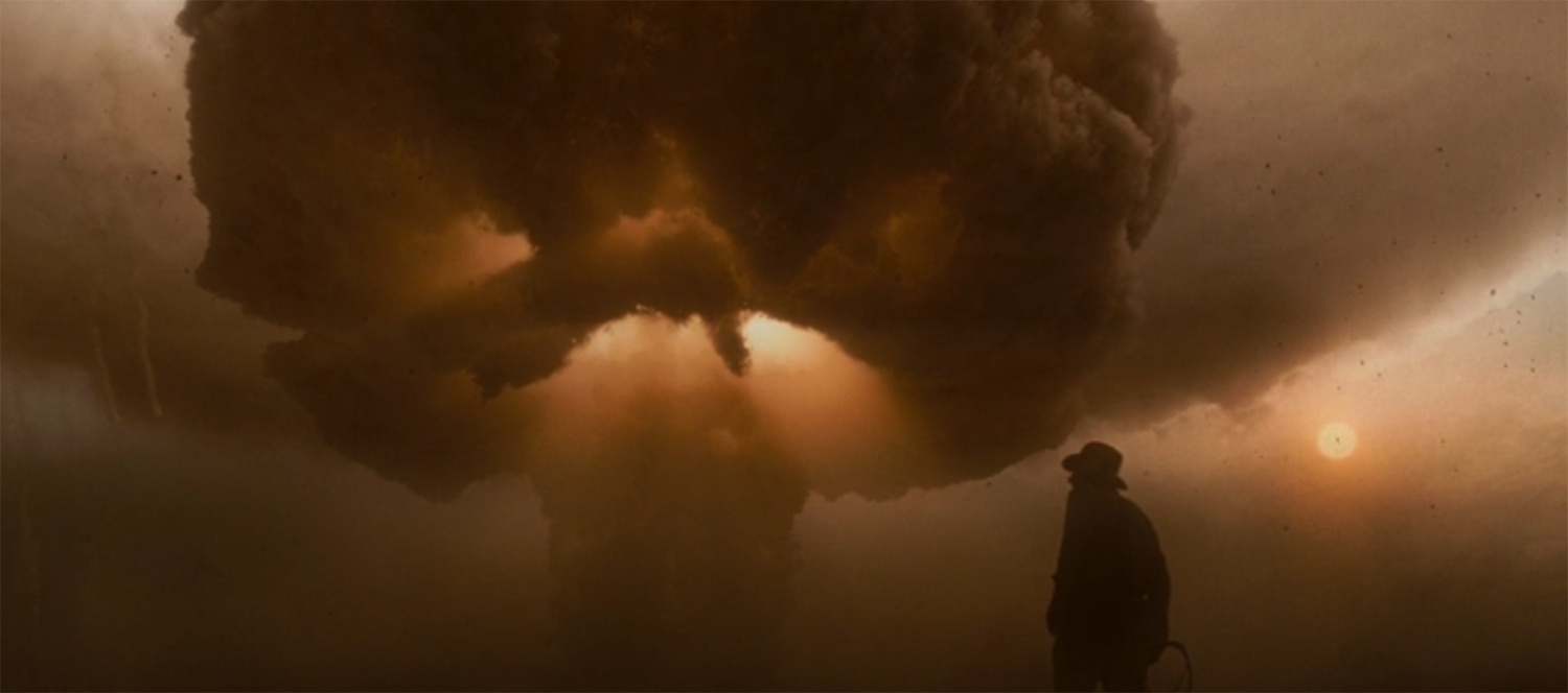 Indy looks up at a nuclear cloud.