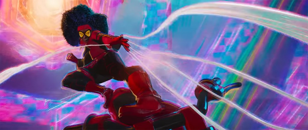 Spider-Woman and her motorbike.