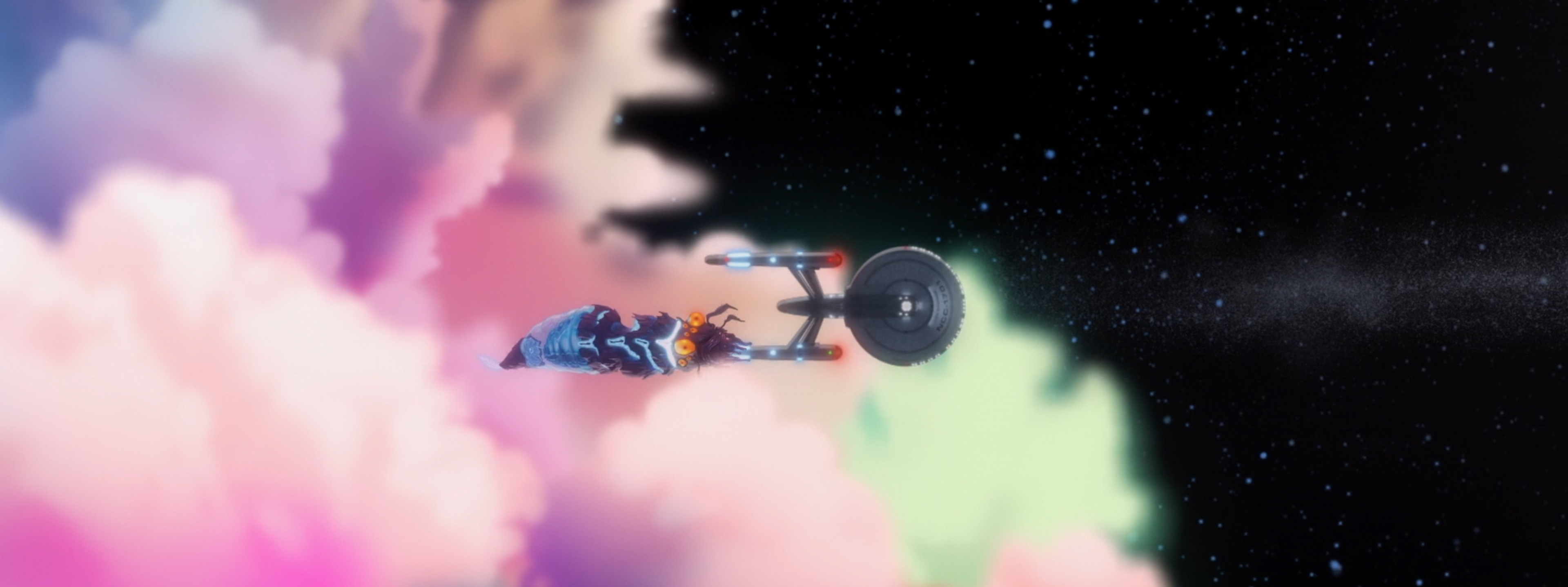 The Strange New Worlds title sequence done in the style of Lower Decks.