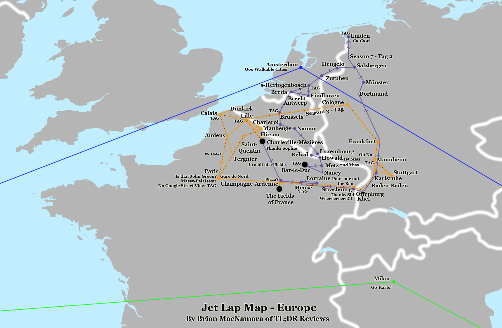 Jet Lag Map of Europe