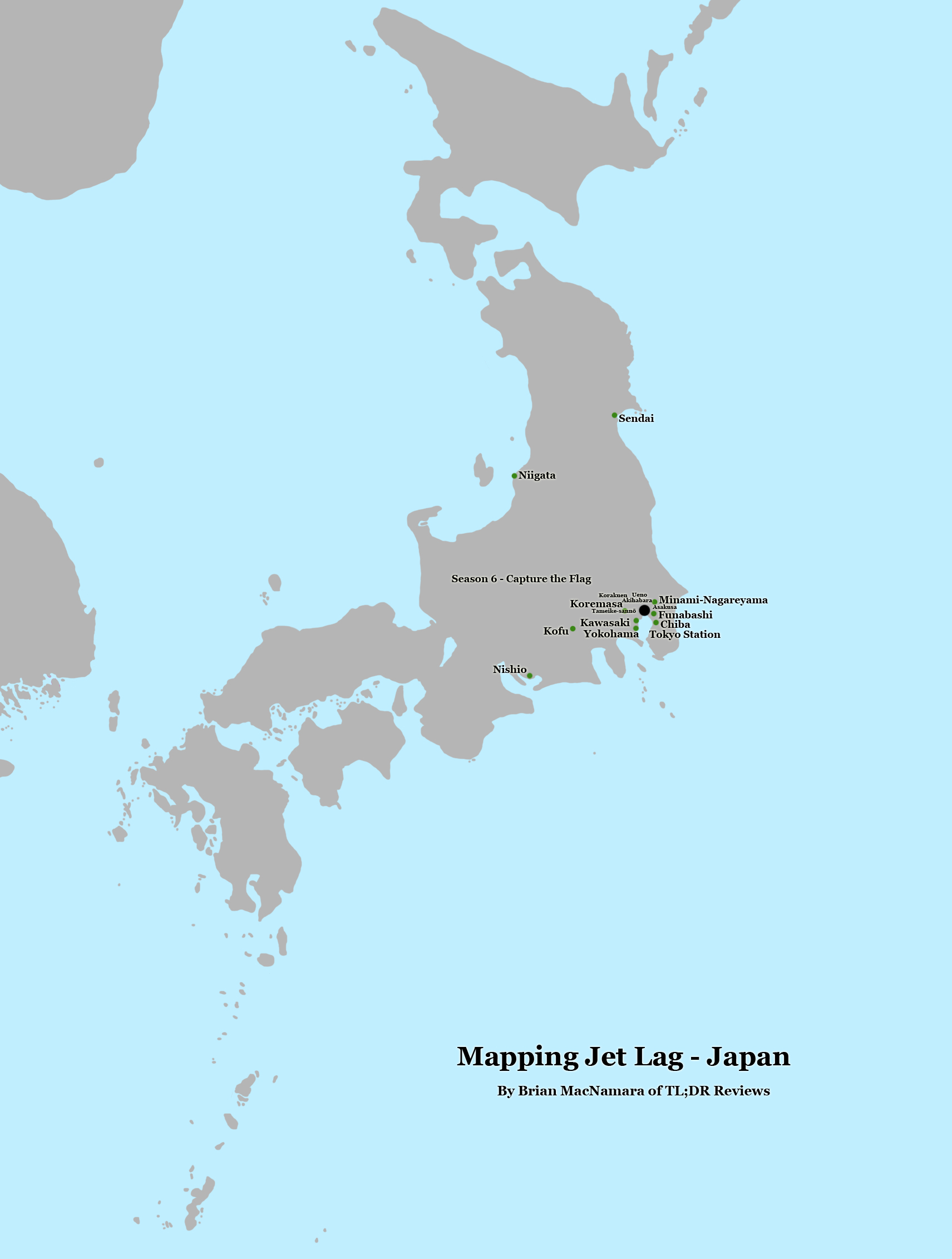 Jet Lag Map of Japan