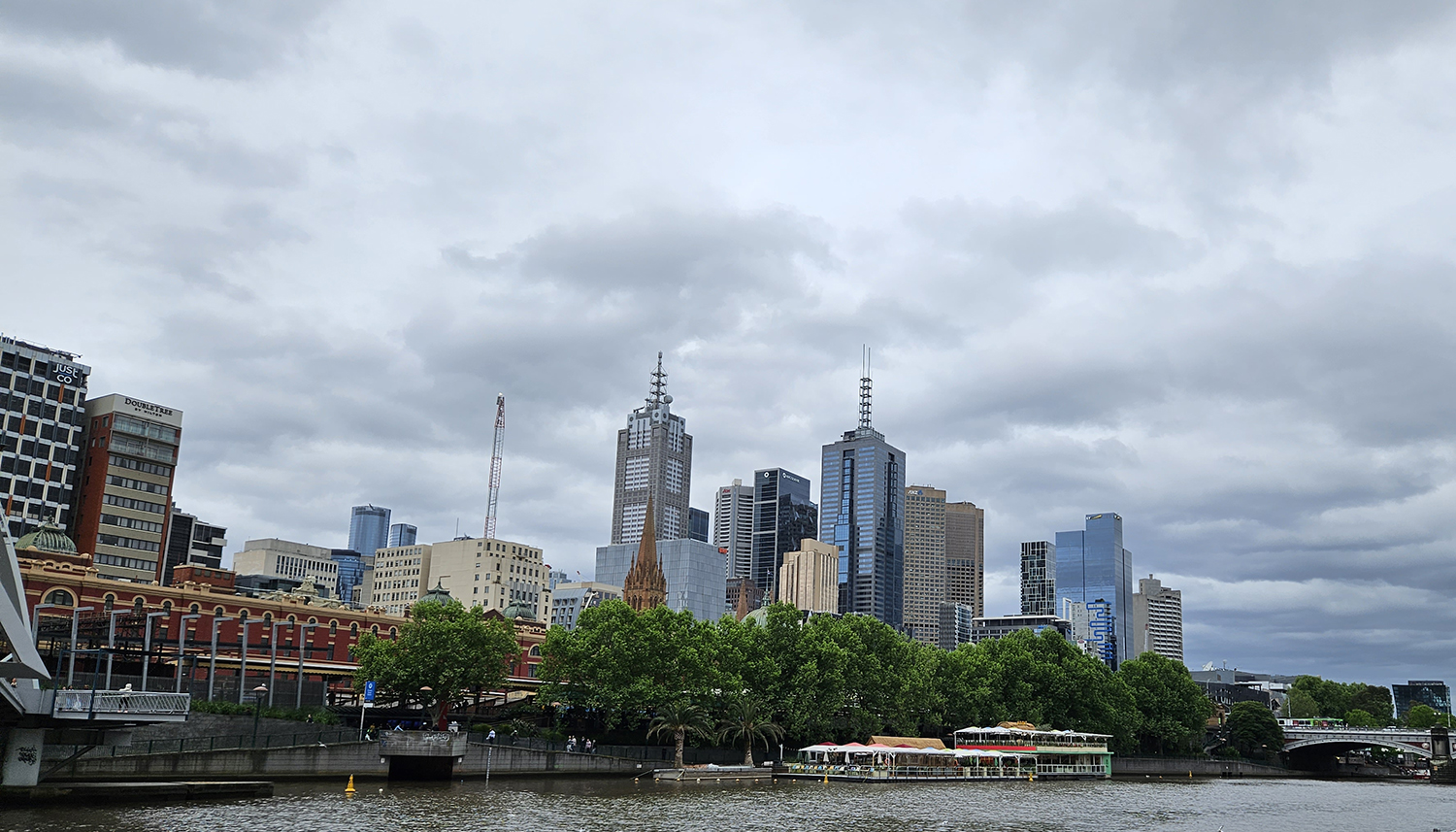 Melbourne skyline on a gloomy day.