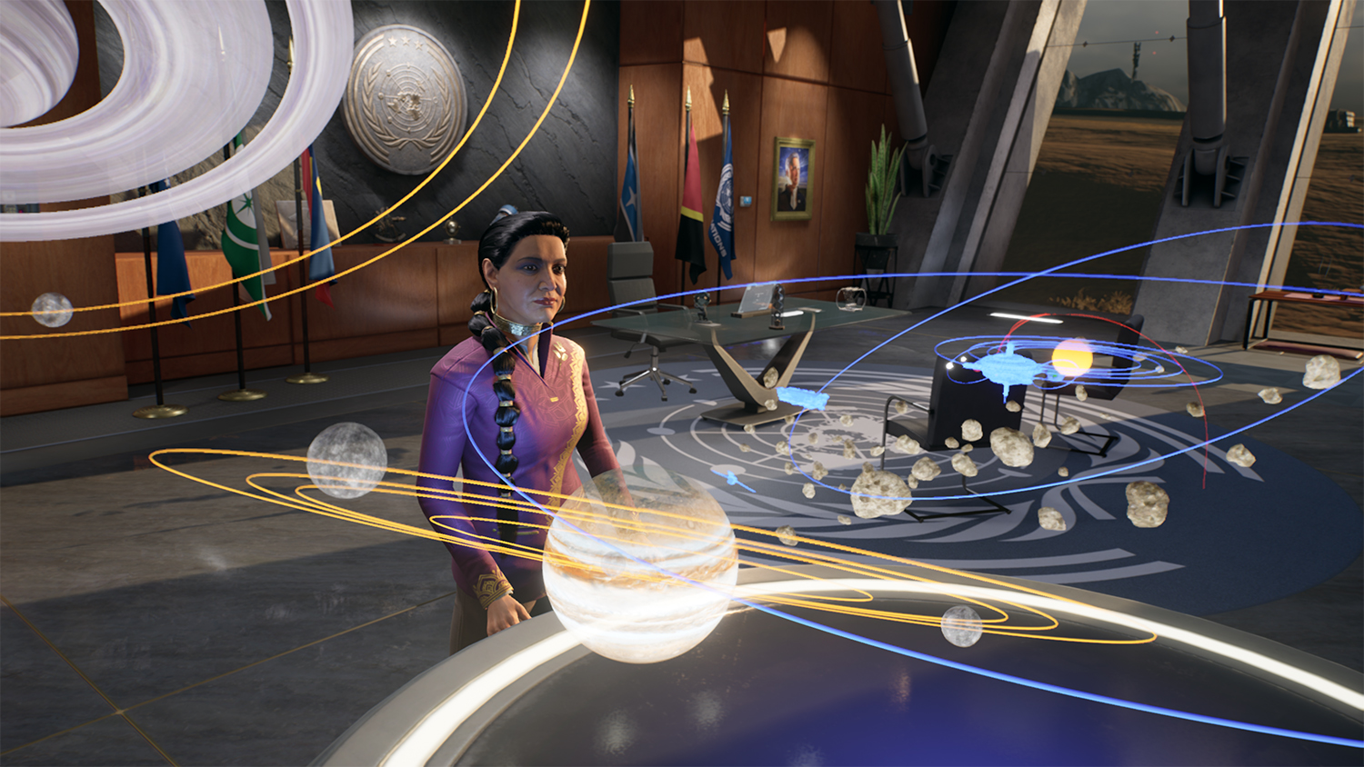 Chrisjen Avasarala looks at a space chart.