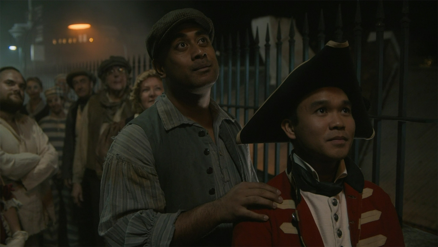 Looking up at a tour guide.