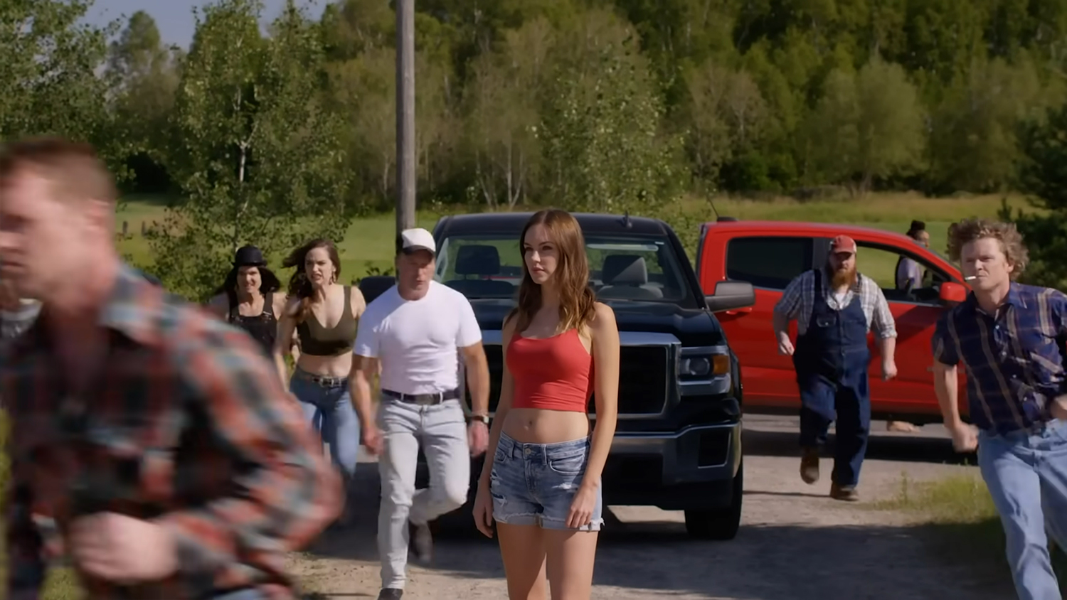 The group run past Katy to deliver a beatdown.