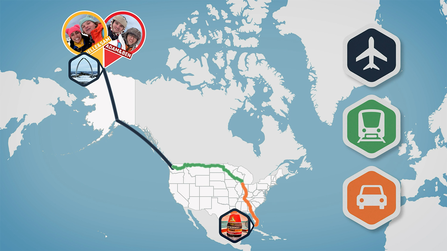 A map of America with a race route on.