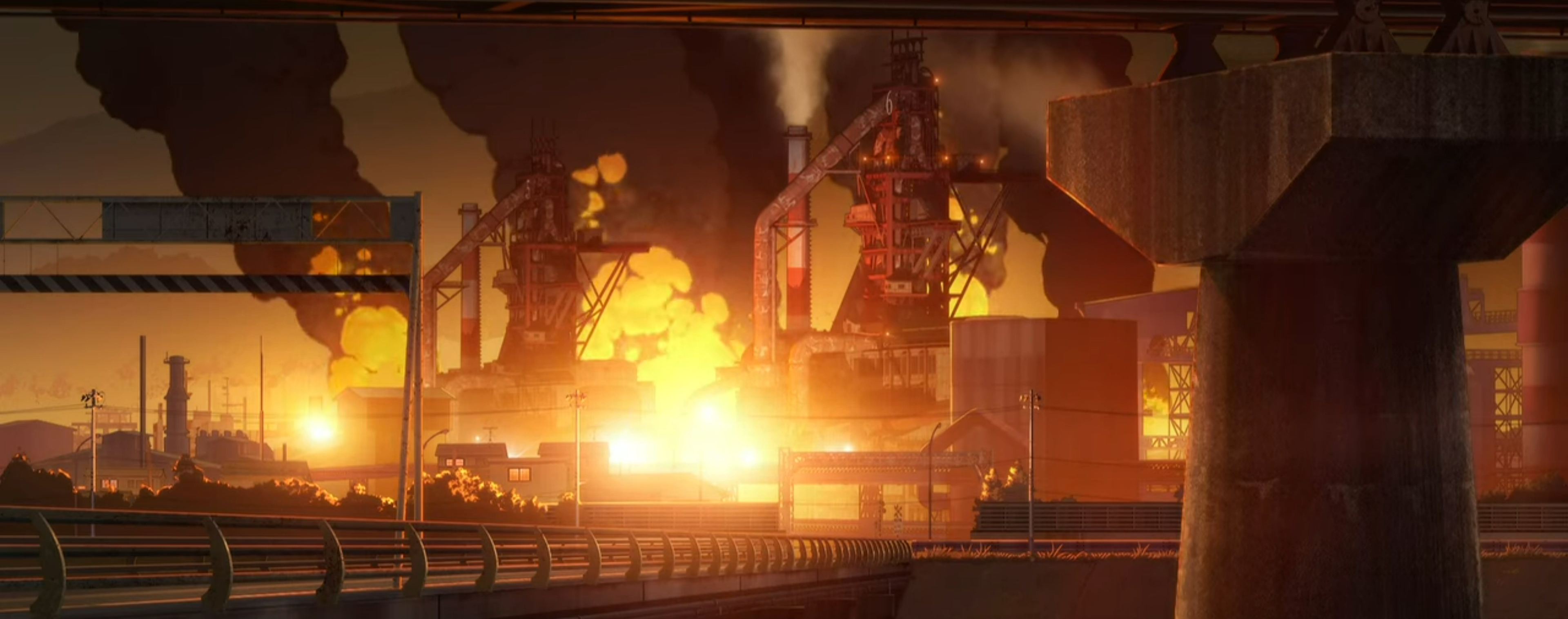 Steel Factory on fire.