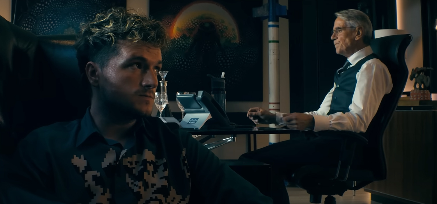 Josh Hutcherson and Jeremy Irons pontificate.