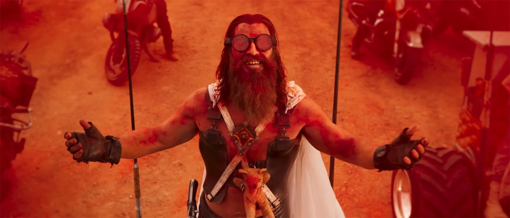 Chris Hemsworth as Dementus covered in red smoke.