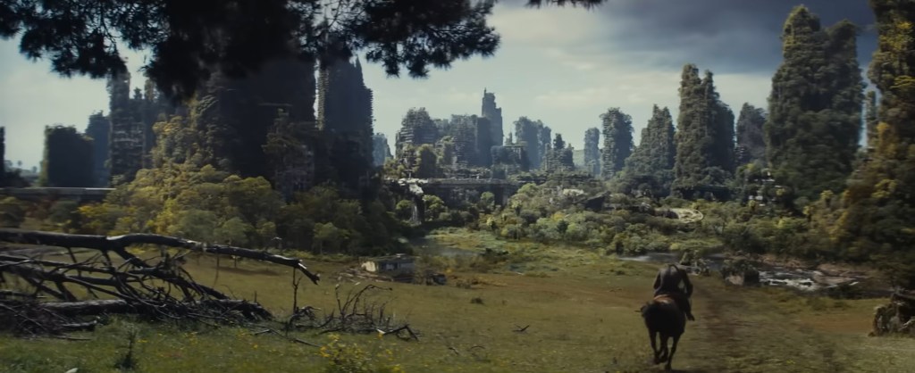 Noa rides through the ruins of the old world.