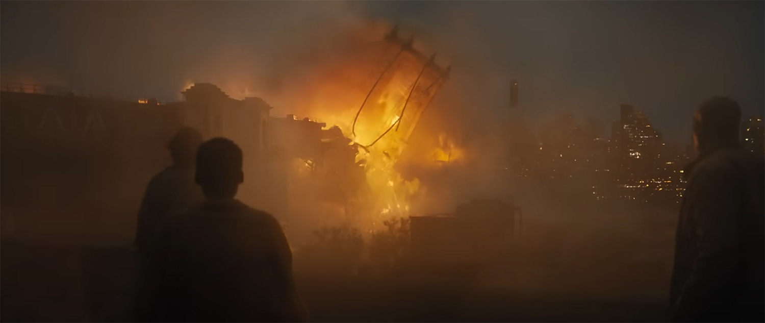 The Brooklyn Bridge is destroyed.