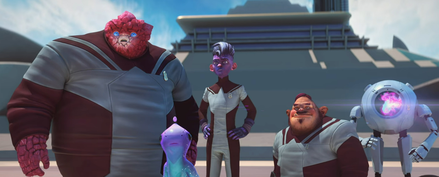 Everyone watches a shuttle land.