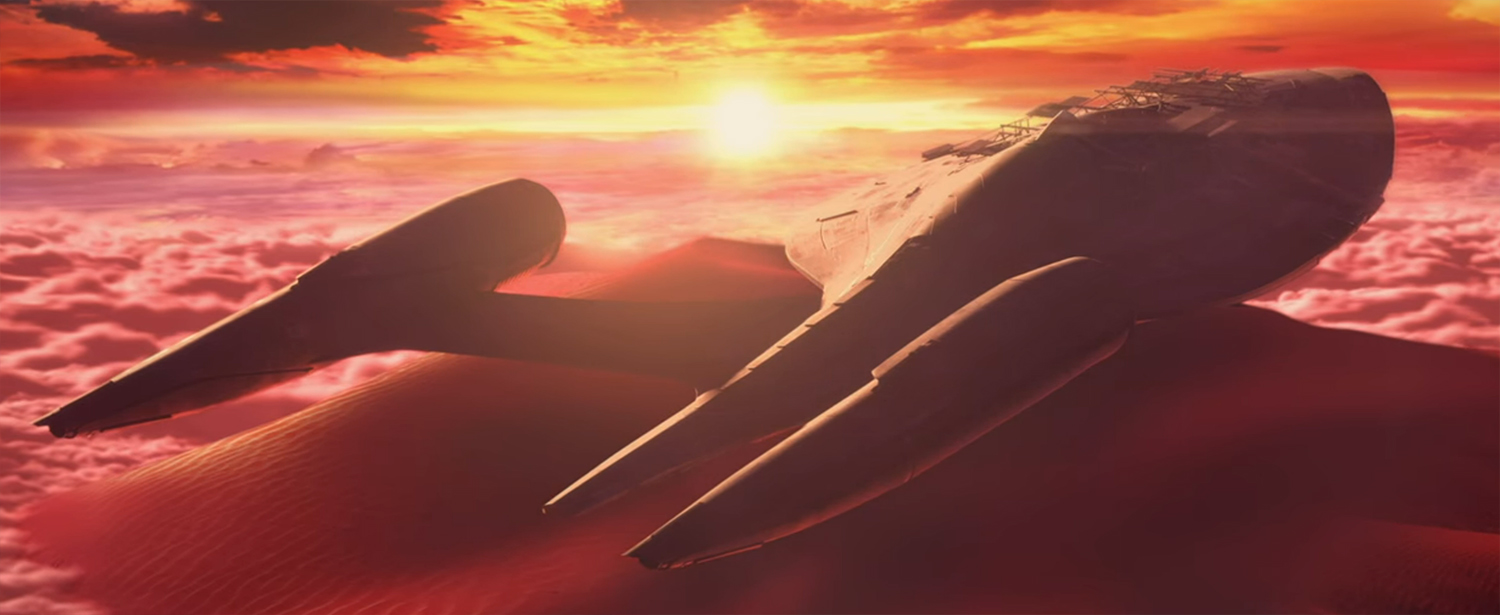 The USS Protostar stuck on a desert island.