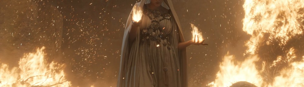 The Witches attack The Stranger with fire.