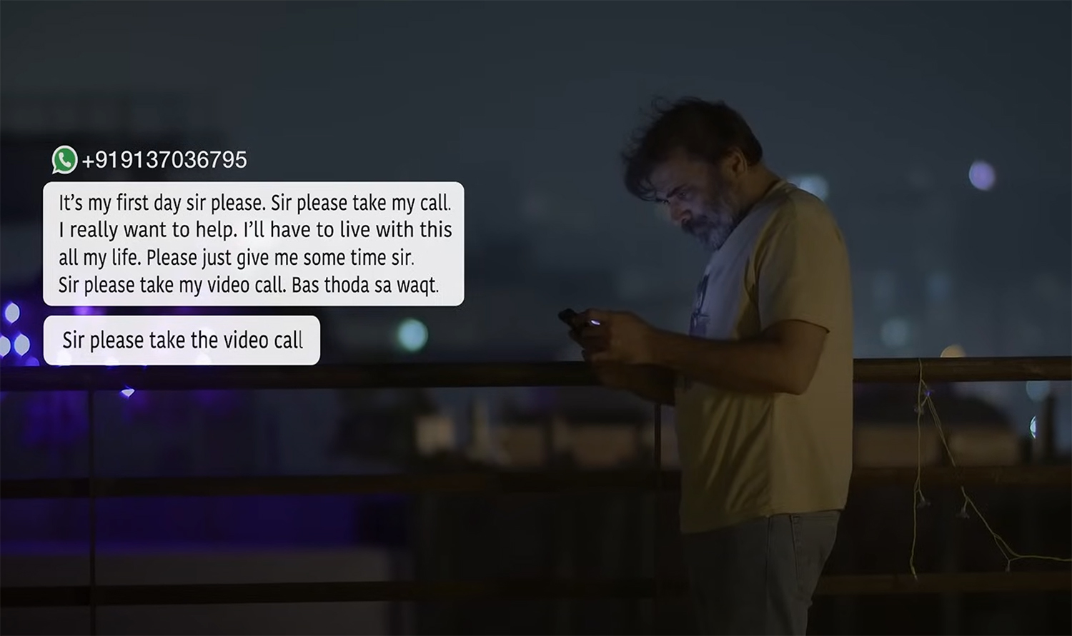 Ashwin takes a phone call.