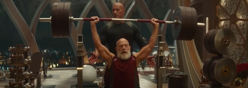Santa Clause lifting weights.  
