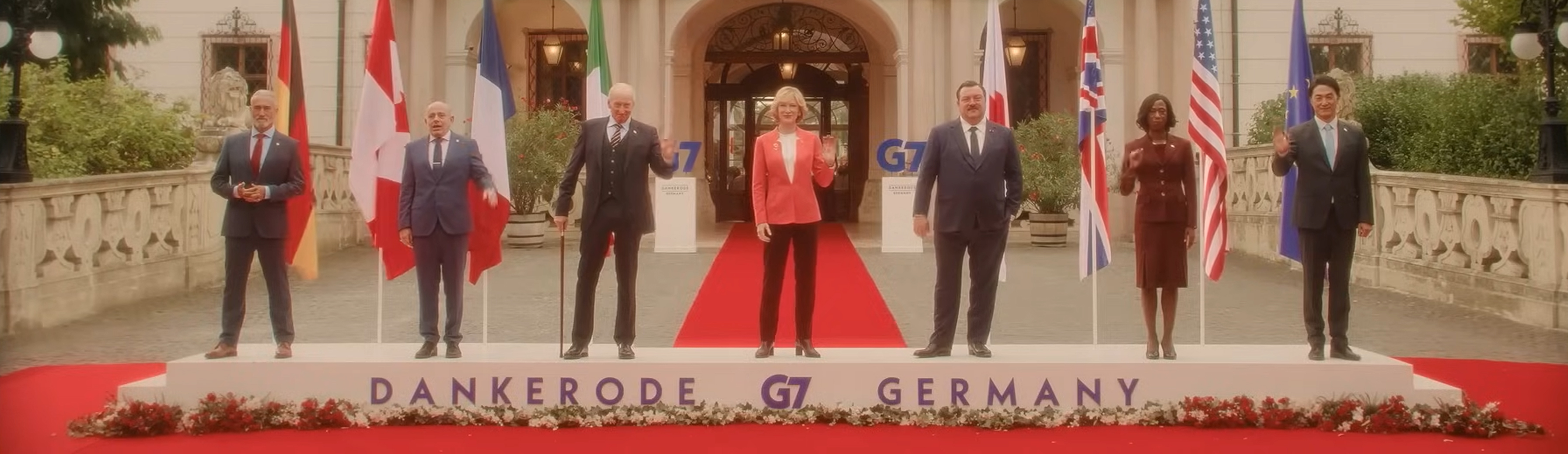 The G7 leaders standing for a photo op.